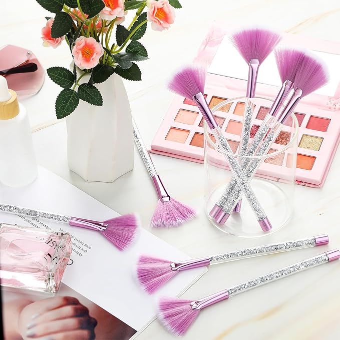 9 Pieces Facial Fan Mask Brushes, Soft Facial Applicator Brushes Tools for Peel Glycolic Makeup for Mud Cream(Purple, Silver)