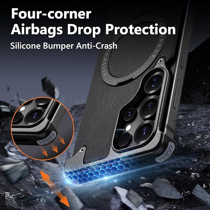 S25 Ultra Case Leather Magnetic with Ring Kickstand, Frameless for Samsung Galaxy S25 Ultra Case for Magsafe, Slim Drop-Proof Protective S25Ultra Cover for Men Women 6.86 Inch, Black