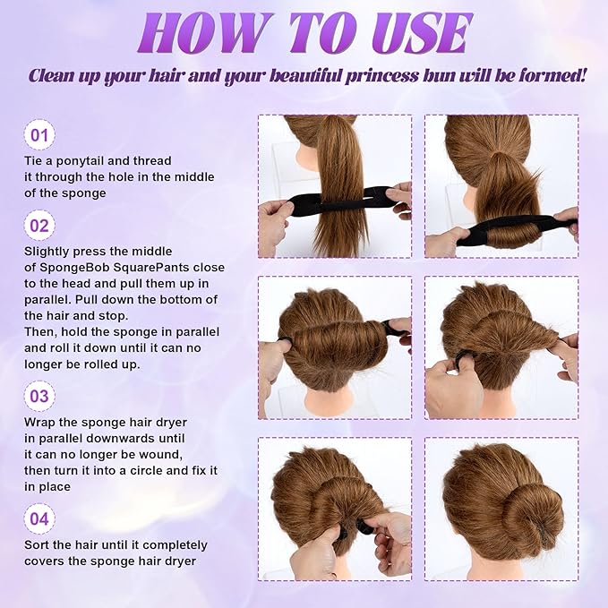 2 Pcs Hair Bun Maker, Black Non-Slip Bun Updo Hair Styling Accessories, Sponge Hair Bun Shaper Curler for Long Thin Curly Straight Wavy Hair