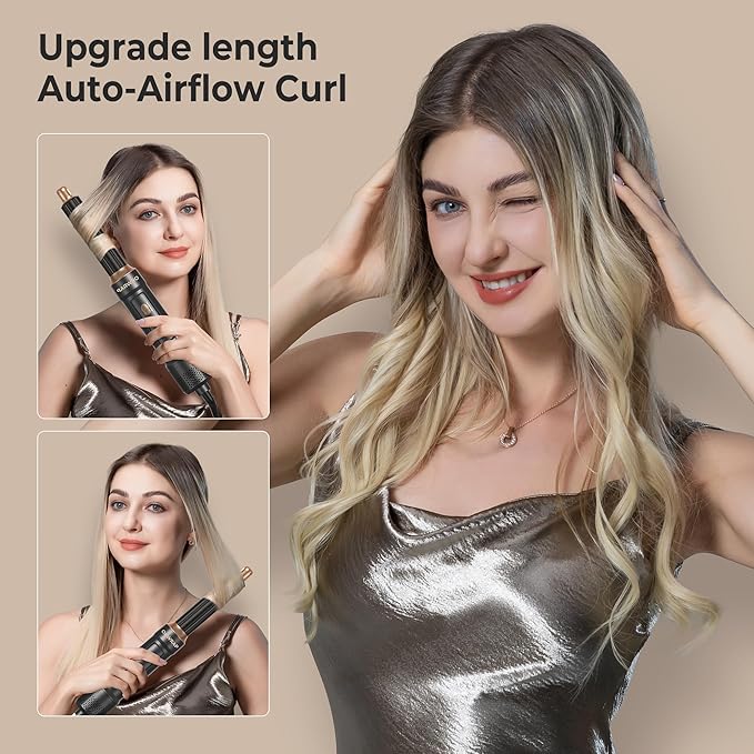 6 in ONE Blow Dryer Brush,Air Curling Iron Round Brush for Blow Out 1000W,Ionic Hair Dryer Brush for Women, Blowout Brush Air Styler Curler