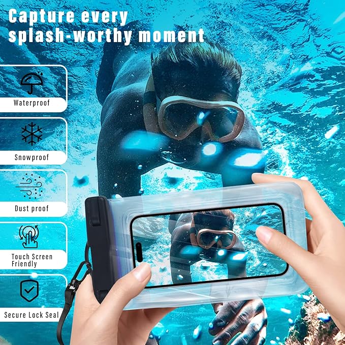 2 Pcs Waterproof Phone Pouch, Universal IPX8 Waterproof Phone Case for iPhone 16 15 pro max 14 13 12 11 Plus XS XR Samsung S24 S23 up to 6.8'', Water Proof Dry Bag for Swimming Kayak Beach Vacation
