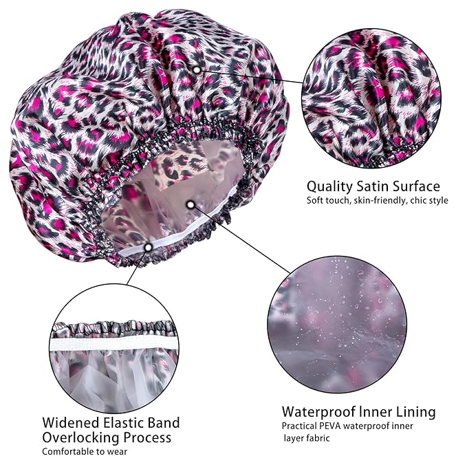 4 PCS Shower Caps for Women, Elastic and Reusable Bath Caps, Double Waterproof Layers Shower Cap, Bathing Shower Caps, Environmental Protection Hair Bath Hat - Printed Color