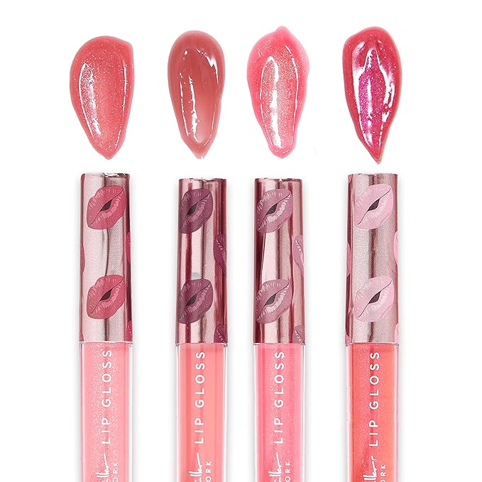 Nicole Miller Lip Gloss Collection Shimmery Glosses for Women and Girls Long Lasting Color Set with Rich Varied Colors, Better Not Pout Red, 4 Count (Pack of 1)