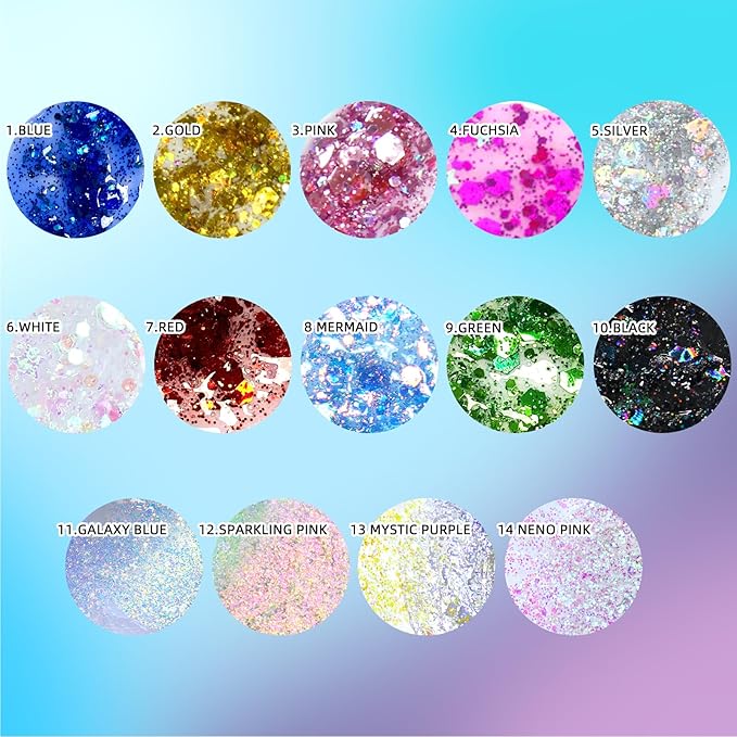DAGEDA Body Glitter Gel, Holographic Face Glitters Body Gel Shimmer Liquid Eyeshadow, Color Changing Glitter for Face Hair Nails, Glitter Under Light Festival Glitter Makeup 1.7oz (Neno Pink)