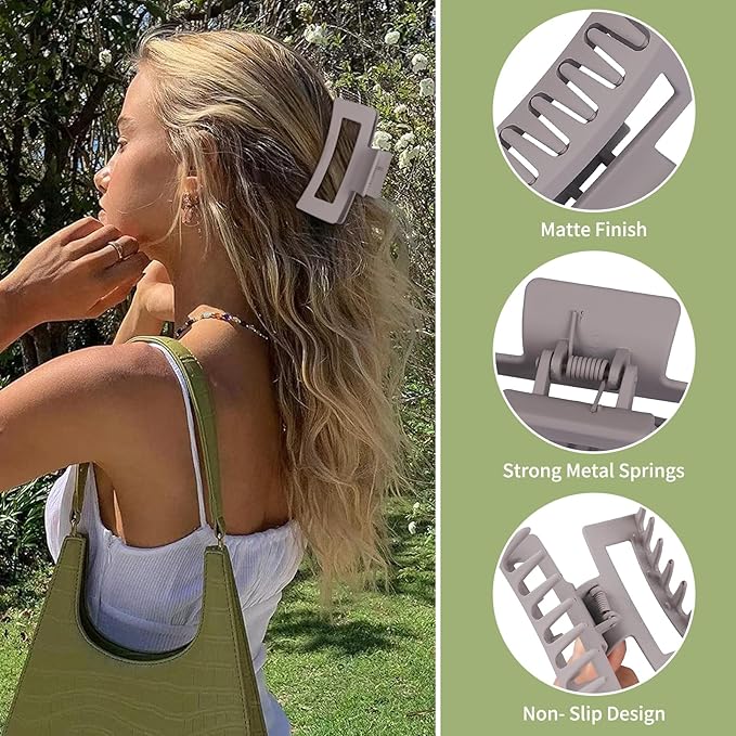 3.5 Inch Medium Hair Claw Clips 6 Pack for Women - Square Rectangle Banana Jaw Clips Accessories for Girls - Chocolate