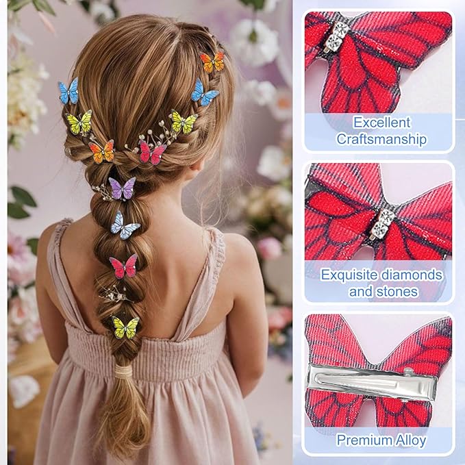 20Pcs Butterfly Hair Clips for Women Moving Glitter Butterfly Clip Fairy Accessories Bright Style