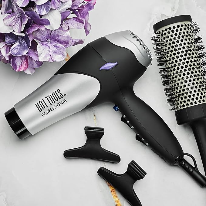 Hot Tools Pro Artist Turbo Styling Hair Dryer | Lightweight and Quiet, Silver/Black, 1 Count (Pack of 1)