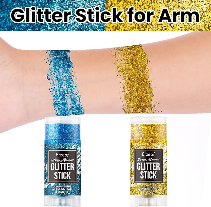Brzeaf Blue Glitter Stick, Festival Rave Accessories, Waterproof & Long Lasting, Hair Eyeshadow Face Glitter Stick, 0.035kg, Blue