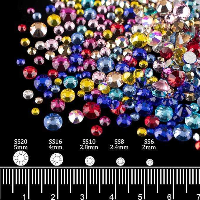 Mixed Color Flatback Round and Diamond Shape Rhinestones Kit, Multi Size Glass Crystals Bead with Pickup Pencil and Tweezer for Nail Art