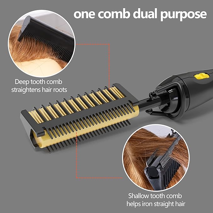 Dan Technology 500℉ hot Comb,60 Min Auto-Off Hair Straightener Comb,7 Temperatures Adjustable Ceramic hot Comb,Electric Pressing Comb for Black Hair,Professional hot Combs for Natural Black Hair