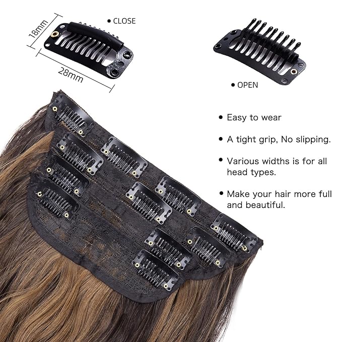4PCS Clip in Hair Extensions for Women Brown Highlighted Caramel Blonde Long Wavy Thick Hair Extensions Clip in Double Weft Hair Extension for Daliy Use (4pcs, 20Inch, H2/426#)