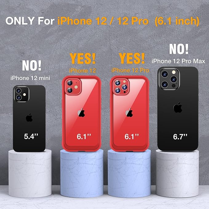 Miracase Glass Series for iPhone 12/12 Pro - Full-Body Rugged Protective Case with Built-in 9H Tempered Glass Screen Protector and Camera Lens Protector - Red