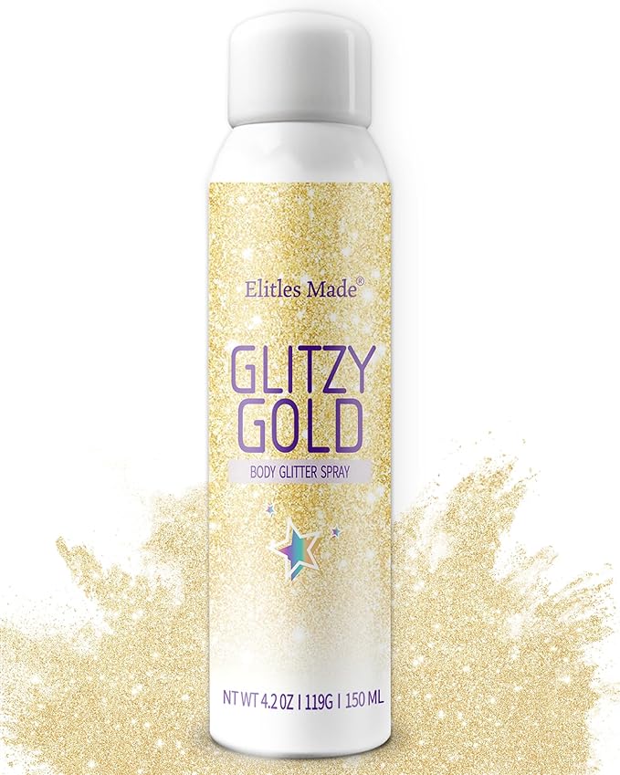 Body Glitte Spray, 150ML Gold Glitter Spray for Hair and Body, Long-Lasting and Quick-Drying Glitter Hairspray for Kids Women, Body Shimmer Festival Rave and Makeup 4.2 Fl Oz