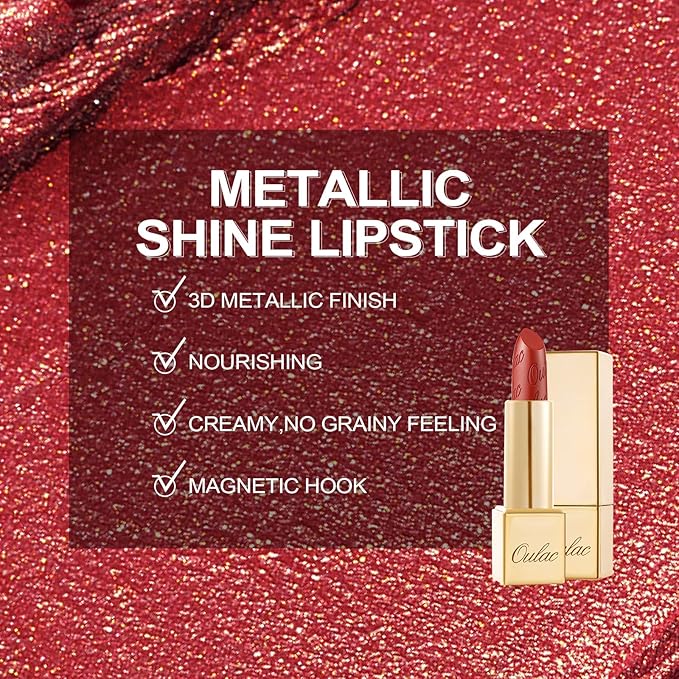Oulac Orange Red Lipstick for Women with Metallic 3D Shine Lightweight Hydrating Formula, High Impact Lip Color, Vegan Beauty, Full Coverage Lip Makeup, Christmas Gifts for Women, Dangerous(02)