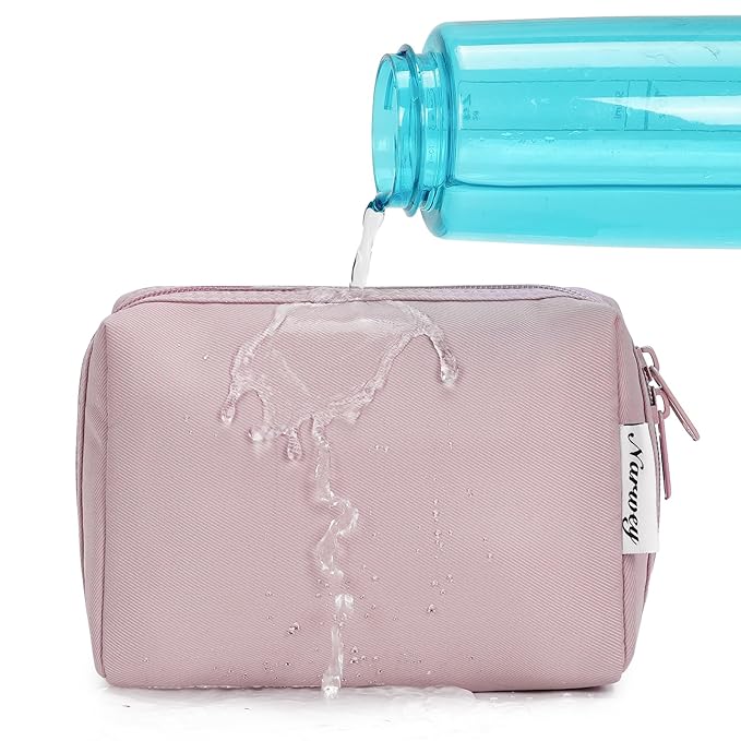 Narwey Small Makeup Bag for Purse Mini Cosmetic Bag Travel Makeup Pouch Zipper Pouch Cute Make up Bags with Compartments for Women Girls (Dusty Rose, Small)