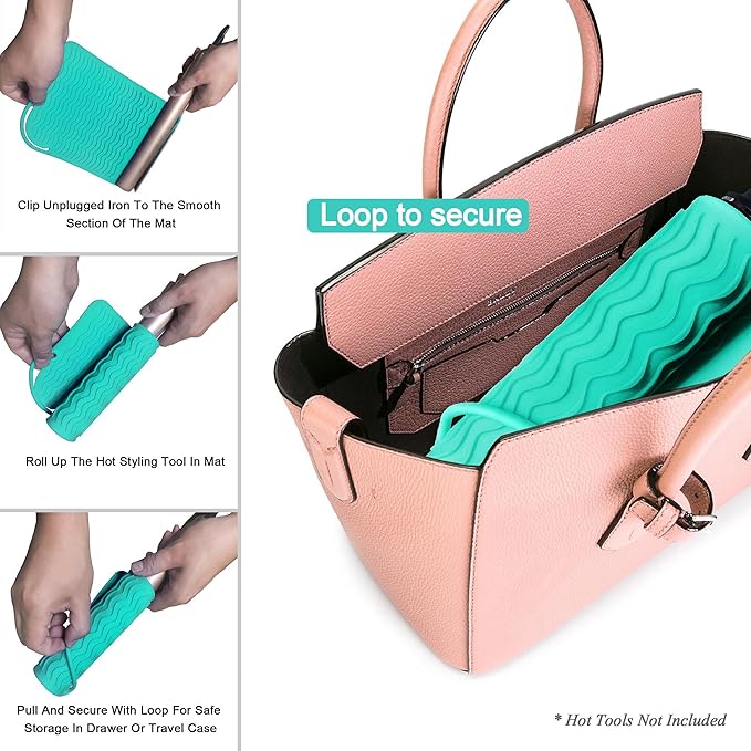 11" X 7.5" Large Size Heat Resistant Silicone Travel Mat, Anti-Heat Pad for Hair Straighteners, Hair Rollers, Curling Irons, Flat Irons and Other Hair Styling Tools - Mint Green (Turquoise)