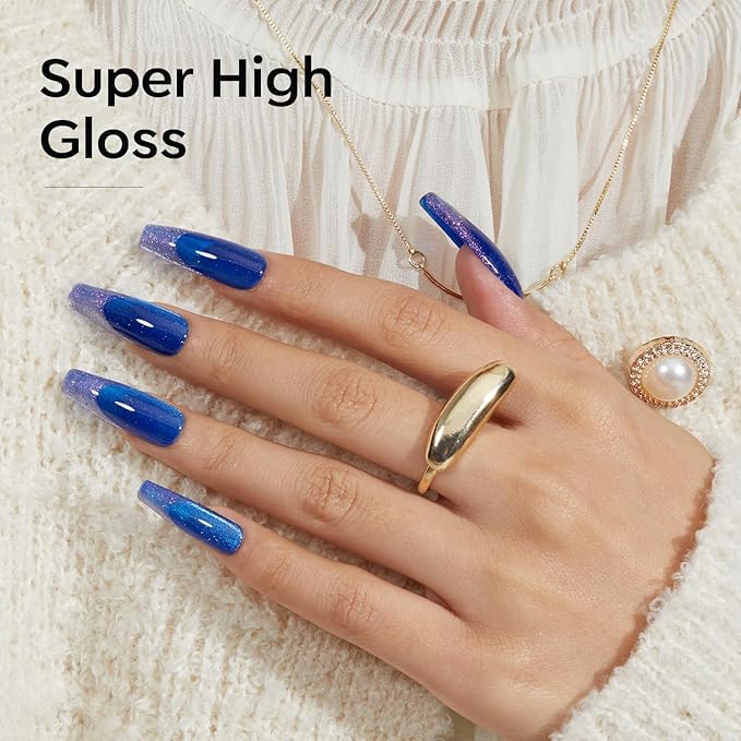 modelones Gel Nail Polish Set 2 PCS 15 ML Blue Cat Eye Gel Nail Polish Glitter Galaxy Dark Blue 9D Nail Gel Polish With Magnet Light Blue White Shimmer Soak Off Led Nail Art Gel DIY Salon For Women