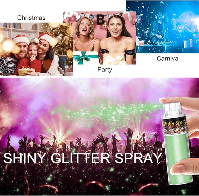 Hair and Body Glitter Spray, 1PC Green Glitter Hairspray Dry Powder Makeup for Clothes, Festival Rave Prom Loose Sparkle Powder,Holographic Ultra Fine Resin Glitters for Crafts,10g (Green)