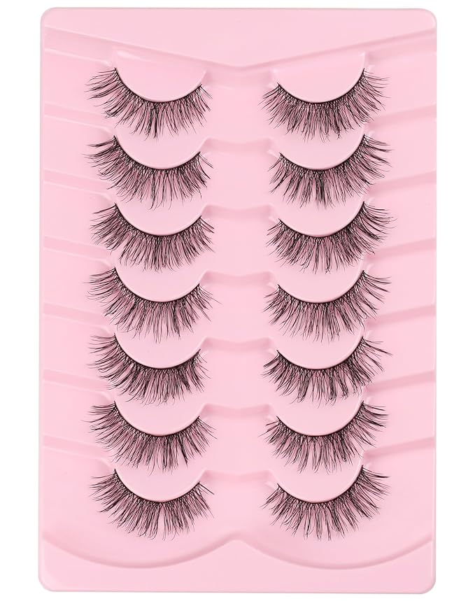Onlyall Natural Lashes Wispy Lashes Natural Look False Eyelashes Natural Flared Eyelashes False Eye Lashes Soft Fluffy Lashes 7 Pairs T11