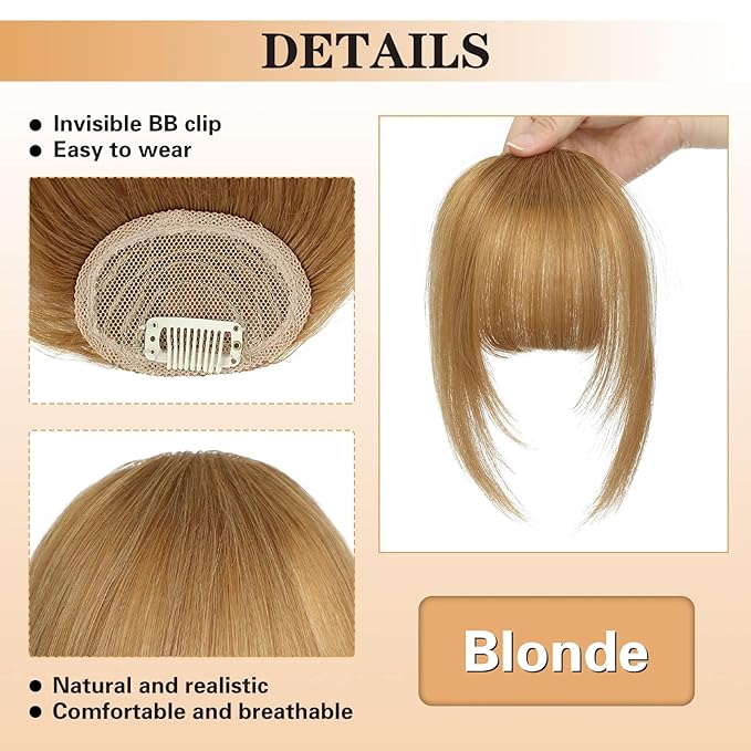 NAYOO Bangs Hair Clip in Bangs 100% Real Human Hair Extensions French Bangs Clip on Air Bangs for Women Hairpieces Curved Bangs (Blonde)