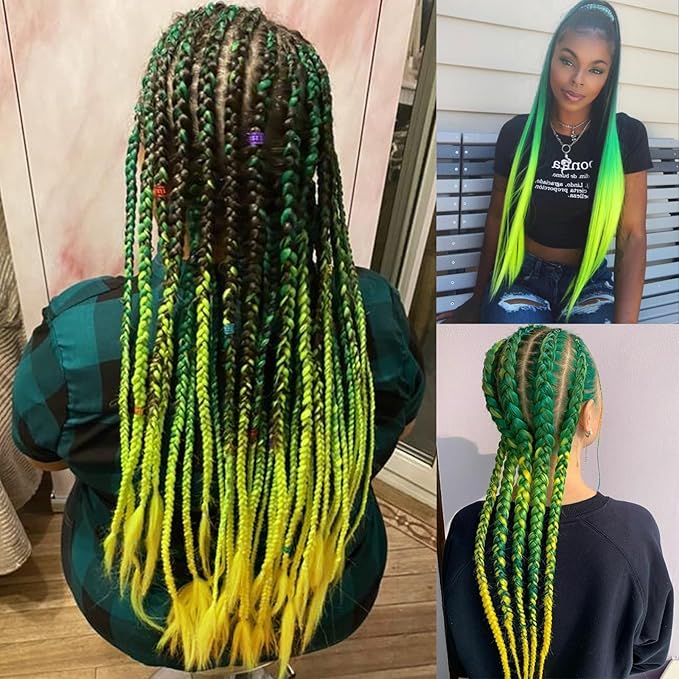 Ombre Green Yellow Pre stretched Braiding Hair 2 Packs Pre feathered Braid Hair Extensions 30 Inches Hair Braids