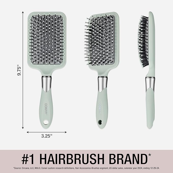 Conair Velvet Touch Paddle Cushion hair brush - Detangling hairbrush - curly or straight styles - men or women - detangler - features soft touch handle - Colors at Random
