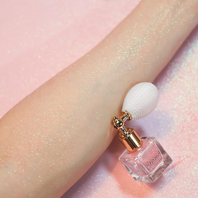 Etercycle Pink Body Glitter Spray, Shimmering Spray Powder Sparkle Powder, Cosmetic Shimmer Makeup Glitter for Hair and Body Face Clothes Nail Art Craft Design Easter Christmas Halloween Crafts