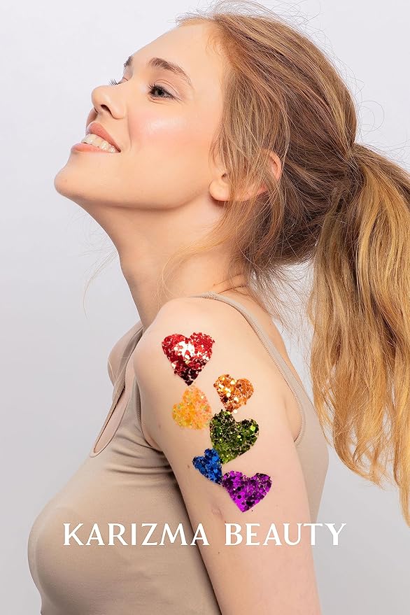 KARIZMA Love is Love. 6X 10g Chunky Face Glitter, Pride Rainbow, Hair, Eye and Body Glitter for Women and Men. Rave and Cosmetic Makeup