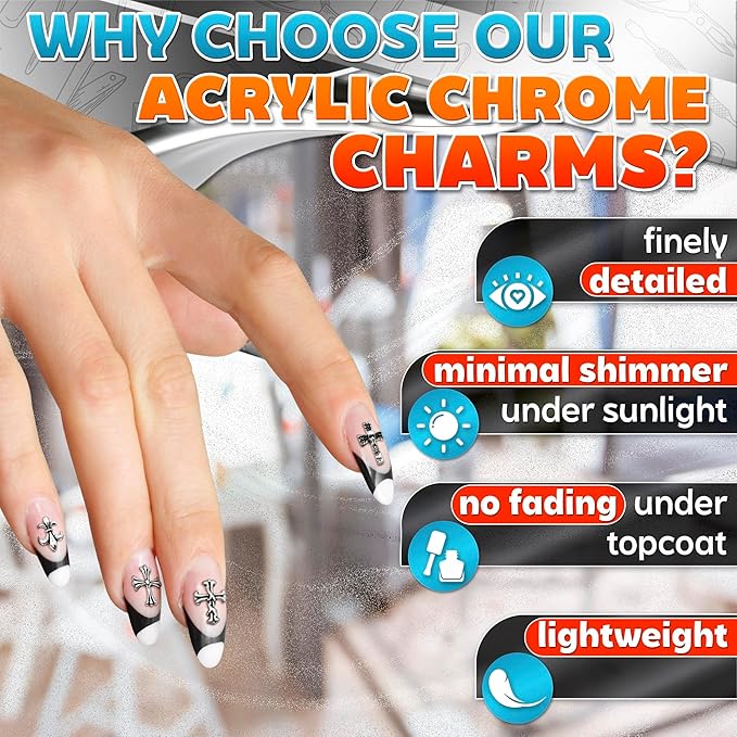 100 Pcs Cross Nail Charms and Gems - Nail Cross Charms for Nails Design Silver Nail Charms Y2k Nail Gems for Nails 3d Nail Charms Bulk Nail Jewels - Nail Art Charms Nails With Charms Cross Nail Charm