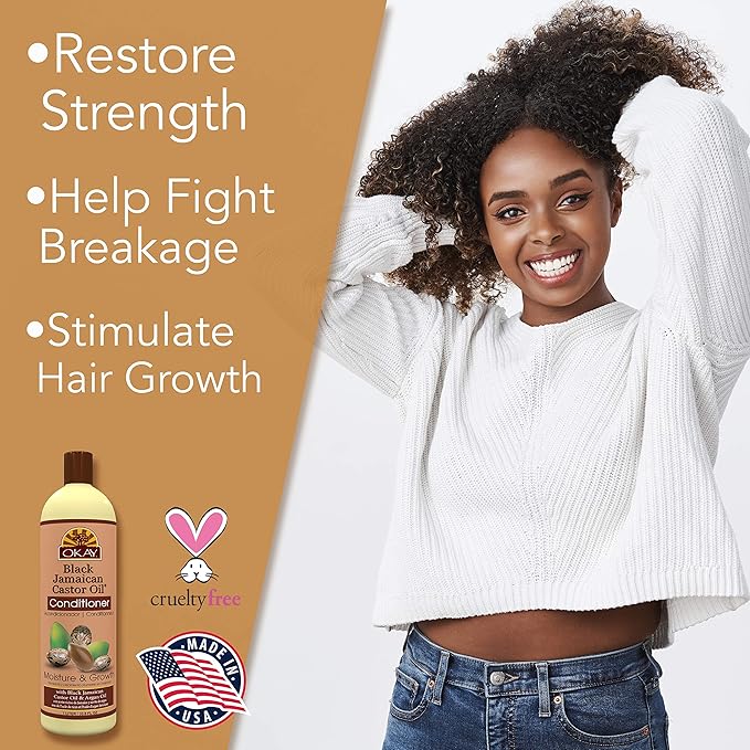 OKAY | Black Jamaican Castor Oil Conditioner | For All Hair Types & Textures | Revive - Moisturize - Grow Healthy Hair | With Argan Oil & Shea Butter | Free of Parabens, Silicones, Sulfates , White, 33 oz