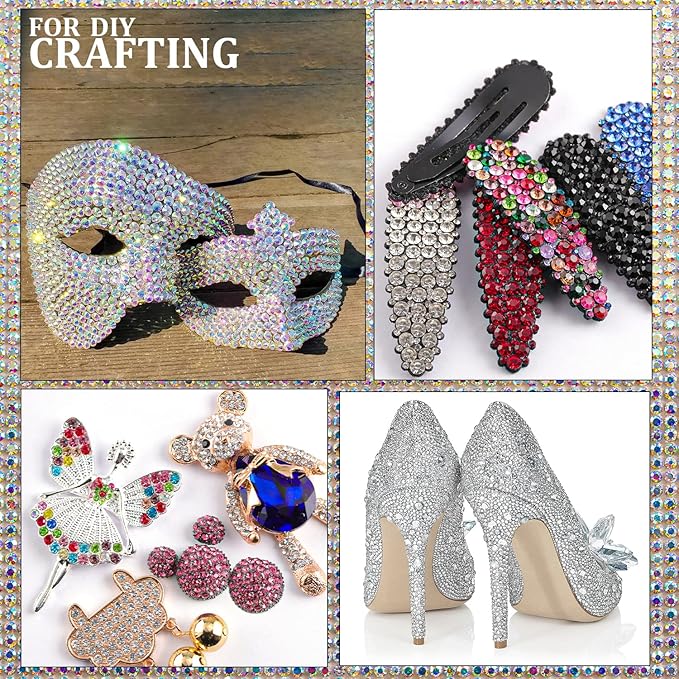 Mixed Color Flatback Round and Diamond Shape Rhinestones Kit, Multi Size Glass Crystals Bead with Pickup Pencil and Tweezer for Nail Art
