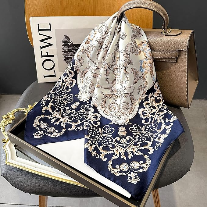 MINIDORA Satin Scarves for Women 27.5 × 27.5 inches Medium Square Elegant Silk Feeling Head Scarf