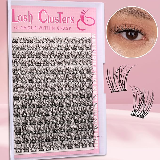 Natural Lash Clusters Kit Wispy Lash Invisible Lash Band Cluster Eyelash Extensions Kit 8-16mm Individual Lashes Extension DIY D Curl Eyelash Clusters with Waterproof Lash Band Clusters