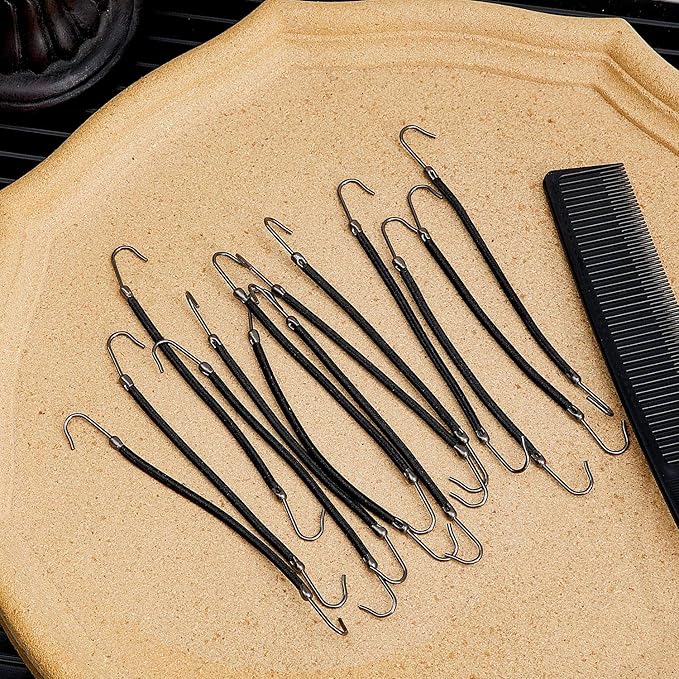 15 Pieces Elastic Hook Hair Tie Styling Ponytail Holder Hooks Cord for Curly Long Hair(Black)