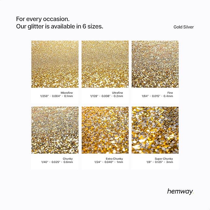 Hemway Premium Ultra Sparkle Glitter Multi Purpose Metallic Flake for Nail Art, Cosmetic Graded, Makeup, Festival, Party, Hair, Body and Eyes 100g / 3.5oz - Gold Silver
