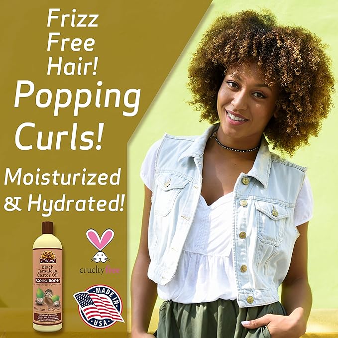 OKAY | Black Jamaican Castor Oil Conditioner | For All Hair Types & Textures | Revive - Moisturize - Grow Healthy Hair | With Argan Oil & Shea Butter | Free of Parabens, Silicones, Sulfates , White, 33 oz