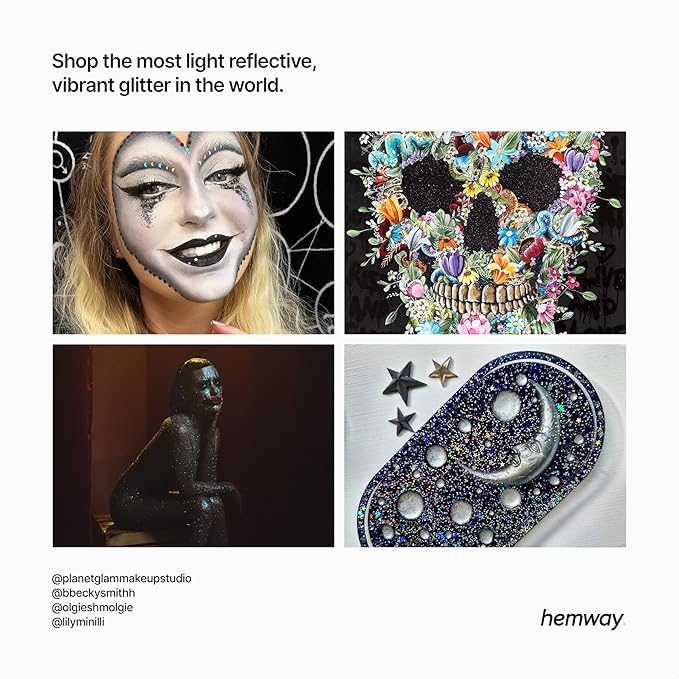 Hemway Premium Ultra Sparkle Glitter Multi Purpose Metallic Flake for Nail Art, Cosmetic Graded, Makeup, Festival, Party, Hair, Body and Eyes 100g / 3.5oz - Black Holographic