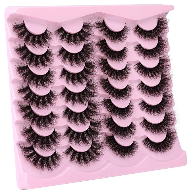 Newcally False Eyelashes Thick Volume Wispy Faux Mink Lashes 8D Volume Long Cat Eye Lashes Dramatic 18MM 2 Styles Mixed Fake Lashes 14 Pairs Pack