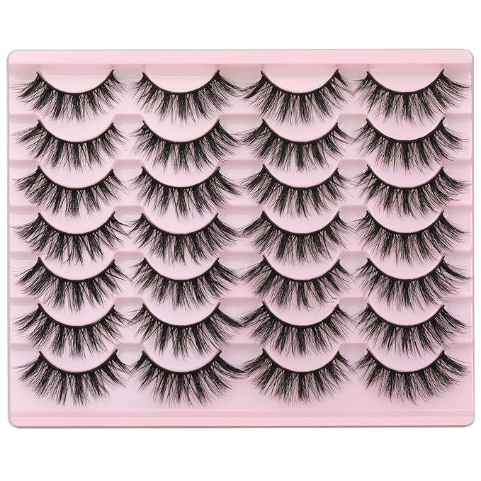 Newcally Eyelashes False Lashes Wispy Spikes Eyelashes Mink Natural Look 3D Volume Fake Eye Lashes Pack Cat Eye Strip Reusable Faux Mink Eyelash 14 Pairs