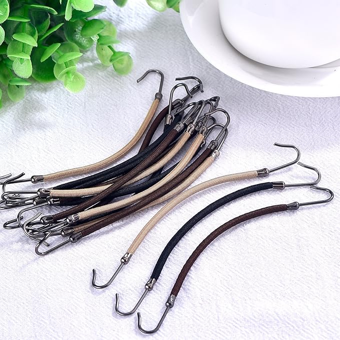15 Pieces Elastic Hook Hair Tie Styling Ponytail Holder Hooks Cord for Curly Long Hair(Black, Brown and Blonde)