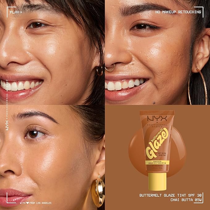 NYX PROFESSIONAL MAKEUP Buttermelt Glaze Soft Glow Skin Tint + SPF 30, Up To 12HR Wear, 05 Chai Butta