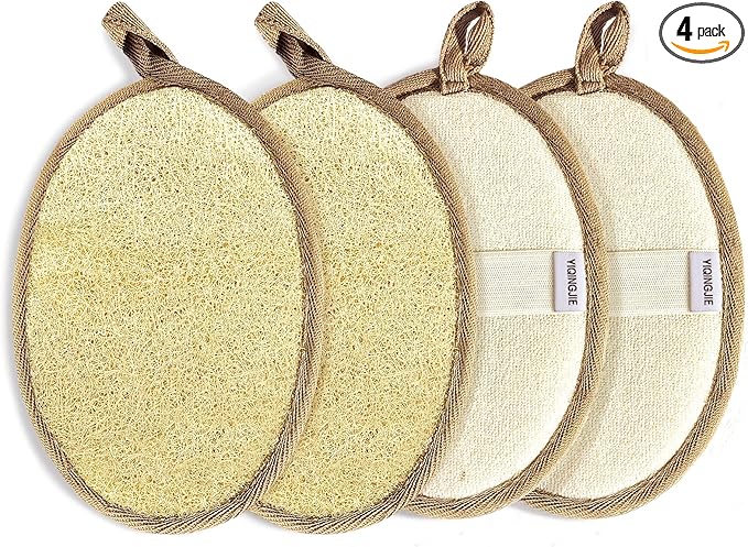 Natural Loofah Sponge Exfoliating(4 Packs),Made with Eco-Friendly and Biodegradable Shower Luffa Sponge, Loofah for Women and Men, Brown