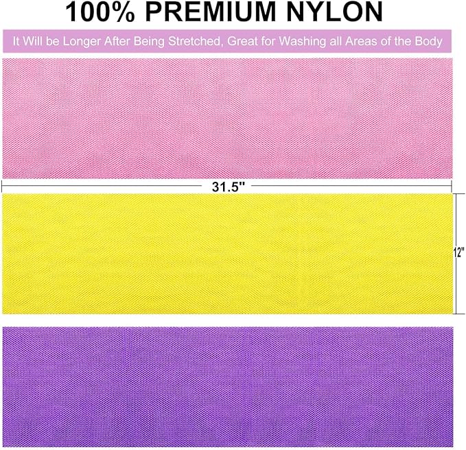 3 Pieces African Net Bath Sponge African Exfoliating African Scrubbing Long Net Rag African Wash Net Shower Body Scrubber, Yellow Pink Purple