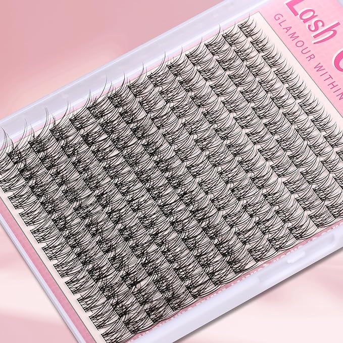 Natural Lash Clusters Kit Wispy Lash Invisible Lash Band Cluster Eyelash Extensions Kit 8-16mm Individual Lashes Extension DIY D Curl Eyelash Clusters with Waterproof Lash Band Clusters