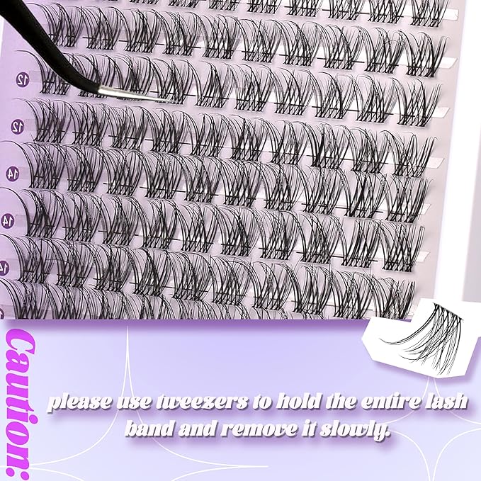 Natural Lash Clusters Kit Wispy Lash Invisible Lash Band Cluster Eyelash Extensions Kit 8-16mm Individual Lashes Extension DIY D Curl Eyelash Clusters with Waterproof Clear Lash Band Clusters