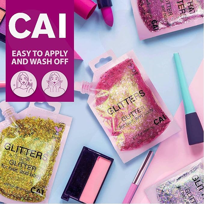 Hair Glitter Gel Body Glitter & Face Glitter for Women/Kids (1 Pk Violet) Chunky Iridescent Holograph Stars & Moon 3 oz | Cosmetic-Grade Makeup Apply Without Glue Easy to Take Off & Keep Skin Clean