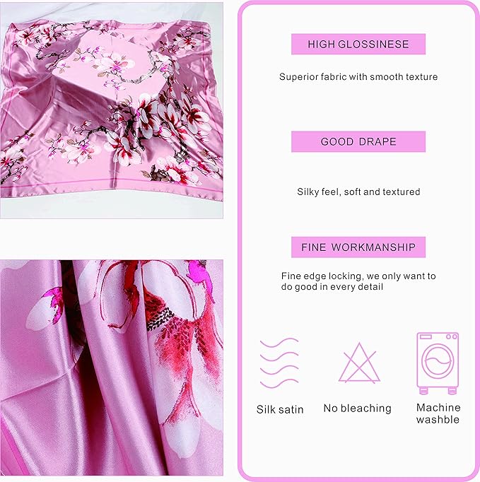 35 x 35 Women's Fashion Pattern Large Square Silk Like Hair Scarf Head Sleeping Wrap Satin Neck Bandana for Gift…
