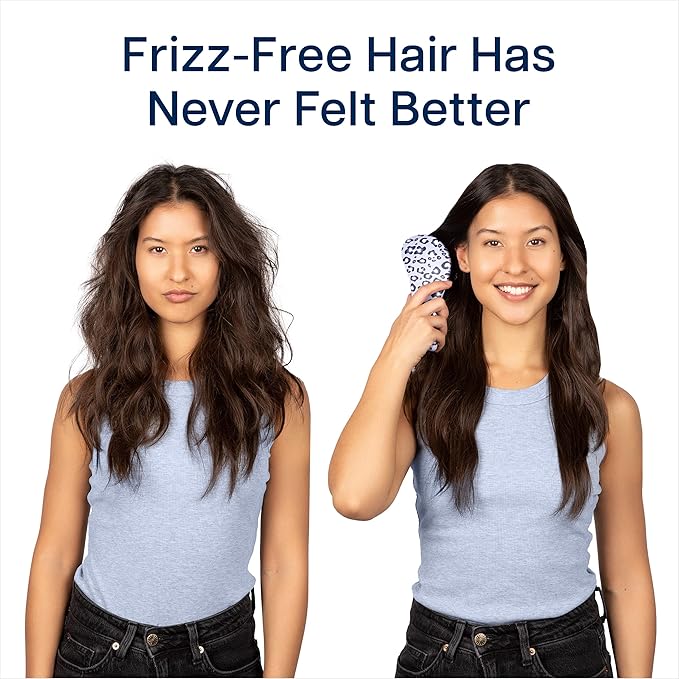Crave Naturals Glide Thru Hair Brush - Detangler Brush for Curly, Straight, Wet or Dry Hair - Gentle Detangling Brushes for Adults, Kids, Toddlers - Hair Accessories for Women, 7.5"x3" - Blue Cheetah