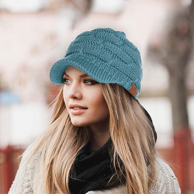 C.C Hatsandscarf Exclusives Women's Ribbed Knit Hat with Brim (YJ-131)(YJ-2023)