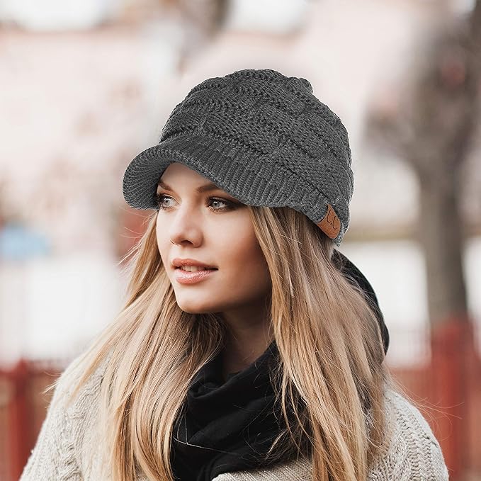 C.C Hatsandscarf Exclusives Women's Ribbed Knit Hat with Brim (YJ-131)(YJ-2023)